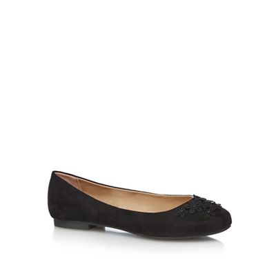 Black flower appliqu slip-on shoes